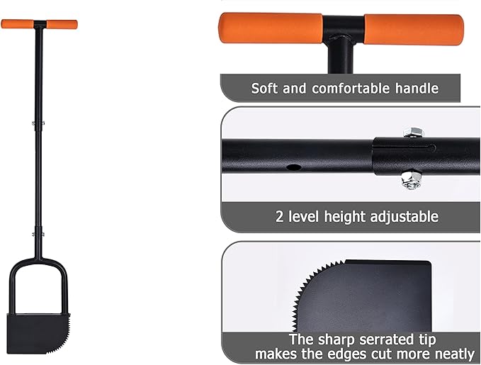 Height Adjustable Garden Edger Tool, Saw-Tooth with Very Sharp Blade Manual Hand Steel Half Moon Lawn Edger