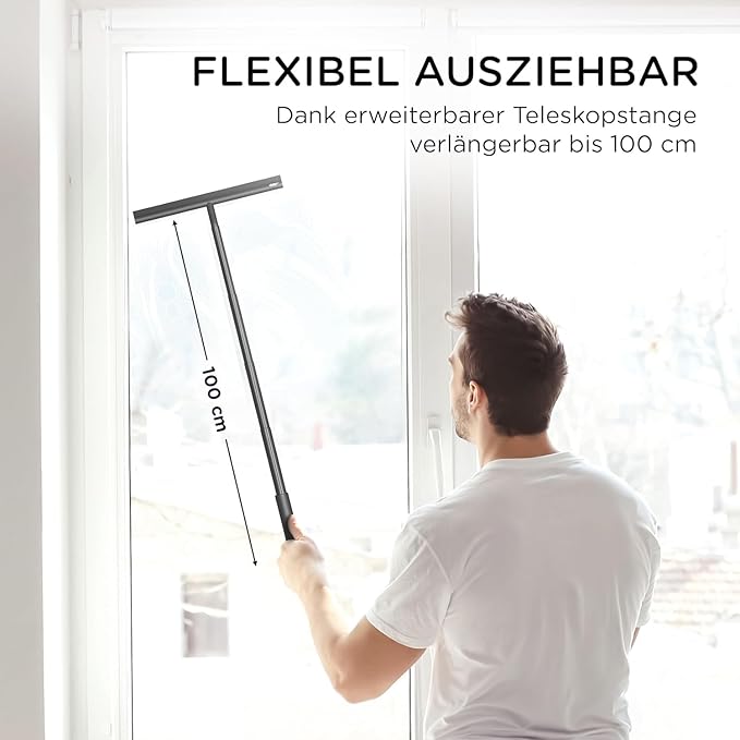 Extendable Shower Squeegee for Glass Doors, Shower Cubicle Squeegee Shower Wiper Window Cleaner Squeegee Shower Silicone, Squeegee Shower with 23.5-97 cm Telescopic Rod