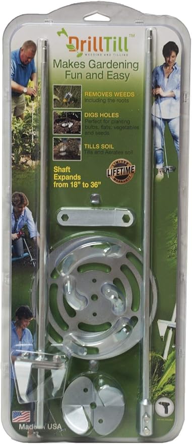 Drill Till, 3 in 1, Smartest Gardening Tools for Weeding, Tilling and Bulb Planting| Includes Hole Digger for Plants, Weeding Tool, 2 Rods & Tiller for Gardening| Use with Cordless Drill/Screwdriver