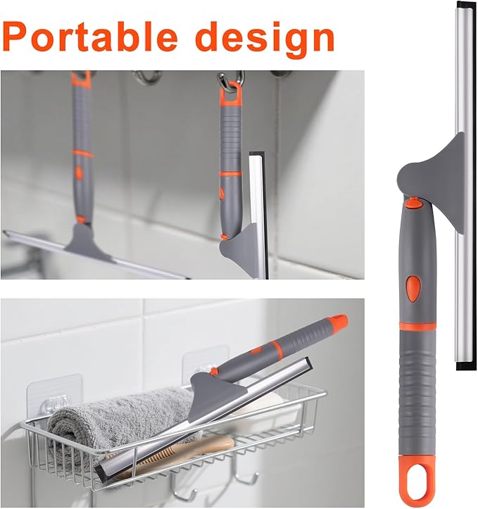 ITTAHO Shower Squeegee for Glass Doors, All-Purpose Anti-Slip Window Squeegee with 2 Blades, Window Cleaner Tool for Shower Doors, Windows, Bathroom and Car Windshields