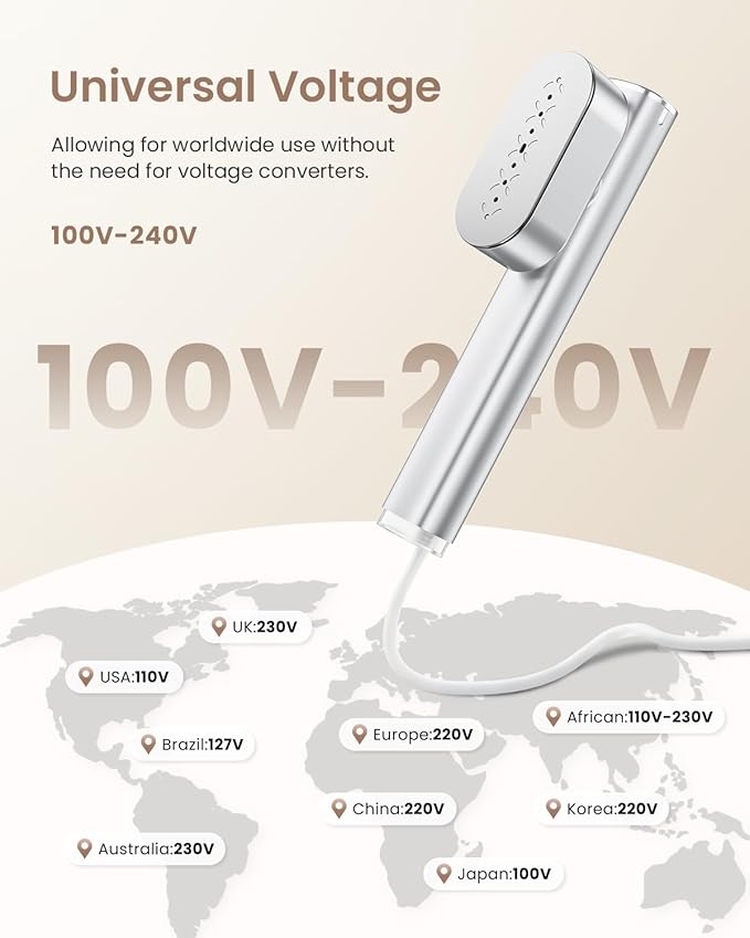 Travel Steamer for Clothes,100-240V Portable Garment Steamer, Steamer＆Iron 2 In 1,30s Fast Heat-up,120ml Water Tank,Large Ceramic Heat Panel,HandheldSteamer for Global ＆ Europe Traveling,Silver