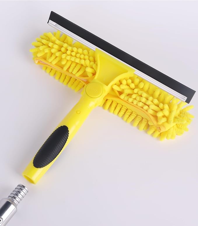Window Squeegee and Chenille Scrubber, 2-in-1 Combo Cleaning Tools, Multi-Angle Threaded Window Cleaning Tool, Window Washing Equipment for Solar Panel and RV Windshield (Pole Sold Separately)