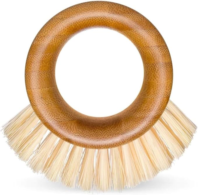 Full Circle The Ring Bamboo Vegetable and Fruit Cleaning Brush - A Versatile Scrubber for Food, Including Potatoes, Mushrooms, and Veggies with Recycled Bristles and Handle