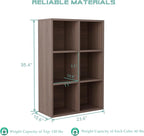 6-Cube Storage Shelf Bookcase - Wooden 3-Tier Floor Standing Open Bookshelf for Home and Office, Cuby Orgainzer, Walnut