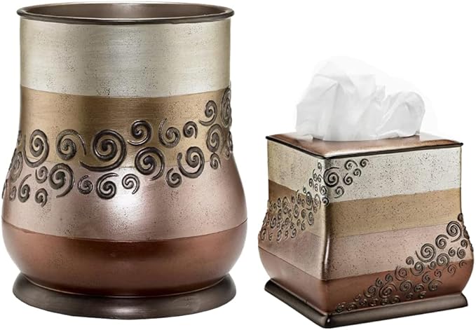Zahari Home 2pc Miramar Bathroom Set Waste Basket & Tissue Cover Modern Classic Decor Stylish Unique Design Beautiful Multi Color Bathroom Accessories Set
