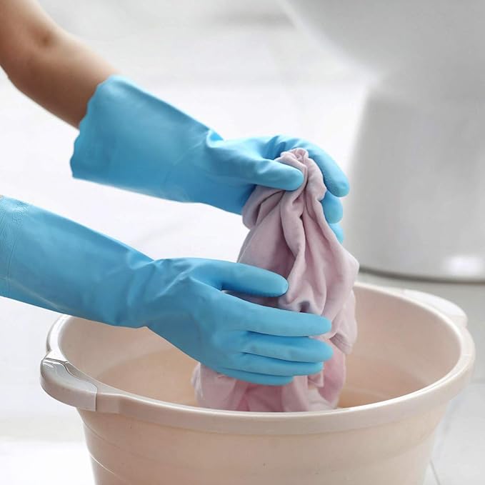 HSL Household Cleaning Gloves - Reusable Kitchen Dishwashing Gloves with Latex Free, Cotton lining, Waterproof, Non-Slip (Large, 3 Pairs)