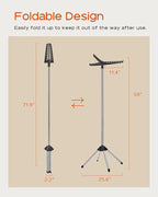 Clothes Drying Rack Foldable, 59 inch Tripod Laundry Drying Rack Indoor with Rotating Clothes Rail for 27 Pieces of Clothes, Space Saving, Stainless Steel, Black and Silver CDR001B01