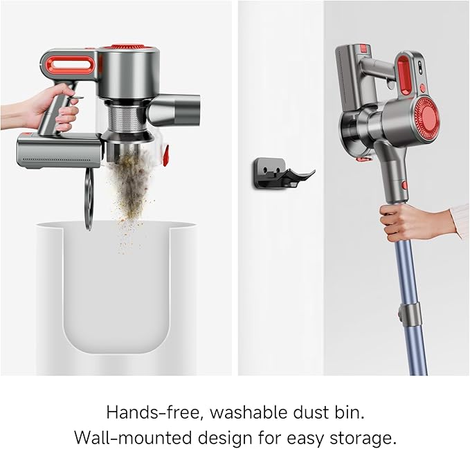 Cordless Vacuum Cleaner, 30Kpa Lightweight Stick Vacuum with 45 Mins Runtime, Rechargeable Battery, LED Anti-Tangle Brush, 6-in-1 Stick Vacuum for Carpet, Hardwood Floors & Pet Hair