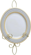 MyGift Wall Mounted Brass Tone Metal Wire Vertical Collectible Plate Holder, Decorative Vintage Scrollwork Hanging Rack Holds Single 9 to 13 Inch Plates