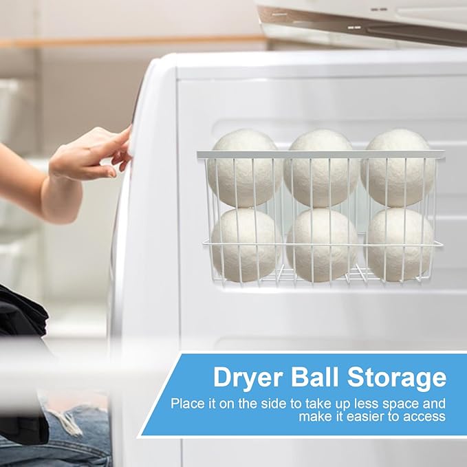 Magnetic Dryer Ball Holder for Laundry Room Dryer Ball Organization, Magnetic Lint Bin for Laundry Room Wool Dryer Ball Organizer, Iron Dryer Ball Container for Laundry Room Storage（White）