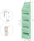 Univivi 6-Shelf Over Door Hanging Organizer Fabric Baby Door Storage with 5 Large Pockets and 3 Small PVC Pockets Wall Mount Hanging Storage Organizers for Baby Essential (Green)