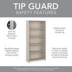 Bush Furniture Cabot Tall 5 Shelf Bookcase | Large Open Bookshelf in Linen White Oak | Sturdy Display Cabinet for Library, Living Room, and Home Office