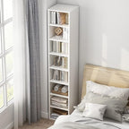 IOTXY Small Narrow Corner Bookcase - 47 Inches Tall Gap Freestanding Storage Cabinet, 5 Lattices Open Shelves Tower Rack, Cubes Bookshelf in Oak