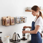 2 Set Adhesive Hanging Wall Basket Inside Cabinet Door Organizer,Wall StorageBasket-No Drilling Adhesive wall Basket for Cupboard Door, Space-Saving Small Hanging Baskets for Wall Mount Storage,Black