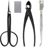 Wazakura 4PCS Bonsai Essential Tool Kit MADE IN JAPAN, Yasugi Steel Twig Bonsai Scissors + Concave Branch Cutter 8in (200mm) + Stainless Tweezers + Sap Eraser Set