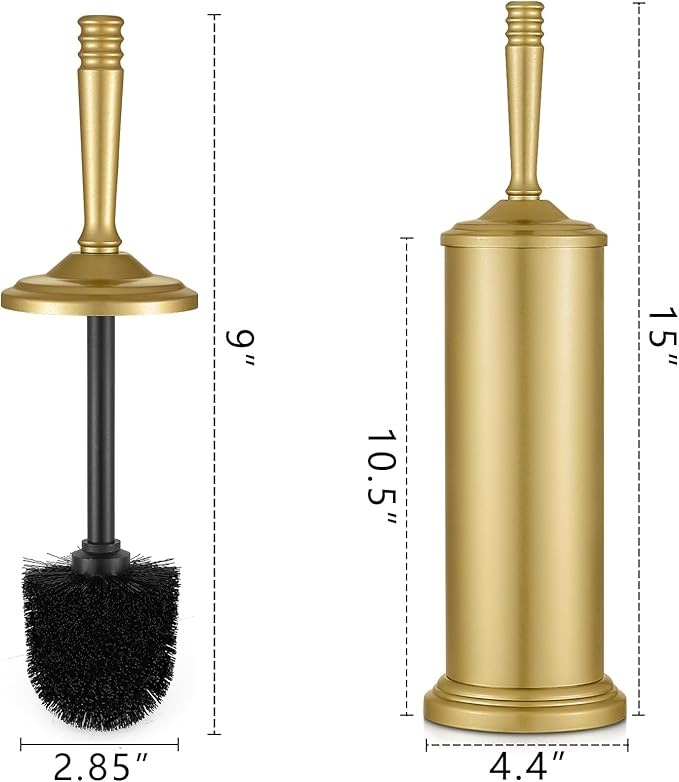Gold Toilet Brush and Holder Set, Stainless Steel Toilet Brush for Bathroom,Heavy Duty Gold Toilet Bowl Brush and Holder,Deep Cleaning Modern Toilet Cleaner Brush -Space Saving, Covered Brush, Durable