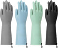 Dishwashing Gloves for Kitchen, 4 Pairs Rubber Cleaning Household Dish Washing Latex Glove with Hanging Hook (Black+Blue+Green+Grey, Medium)
