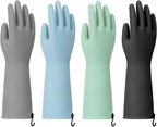 Dishwashing Gloves for Kitchen, 4 Pairs Rubber Cleaning Household Dish Washing Latex Glove with Hanging Hook (Black+Blue+Green+Grey, Medium)