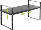 Expandable Cabinet Shelf Organizer Rack, Stackable Kitchen Counter Storage Shelves Stand, Adjustable Height Pantry Shelf Spice Rack (Black, 1 Pack)