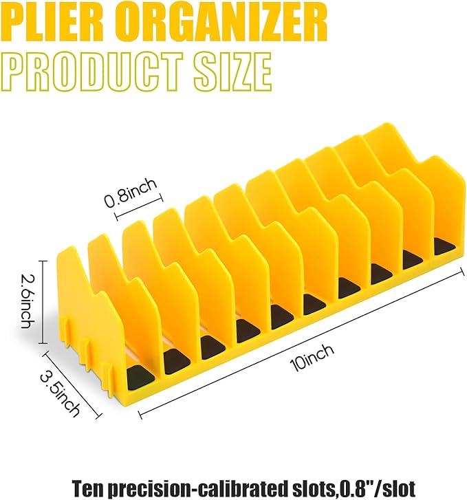 2 Pack Pliers Organizer Storage Rack, Plier Organizer for Toolbox Pliers Wrench Screwdriver, 20 Slots Tool Boxes Drawer Storage for Cutters Tools with Non-Slip Rubber Base,Yellow