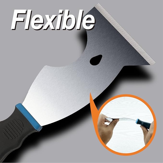 3 Inch Stainless Steel Paint Scraper Tool - Multi-Purpose Putty Knife with Non-Slip Rubber Grip for Drywall Repair, Wallpaper Removal & Paint Application