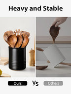 Utensil Holder, 6.7" Ceramic Kitchen Utensil Crock for Countertop Cooking, Modern Utensil Caddy Jar Organizer for Farmhouse Kitchen Counter Décor, Textured Black