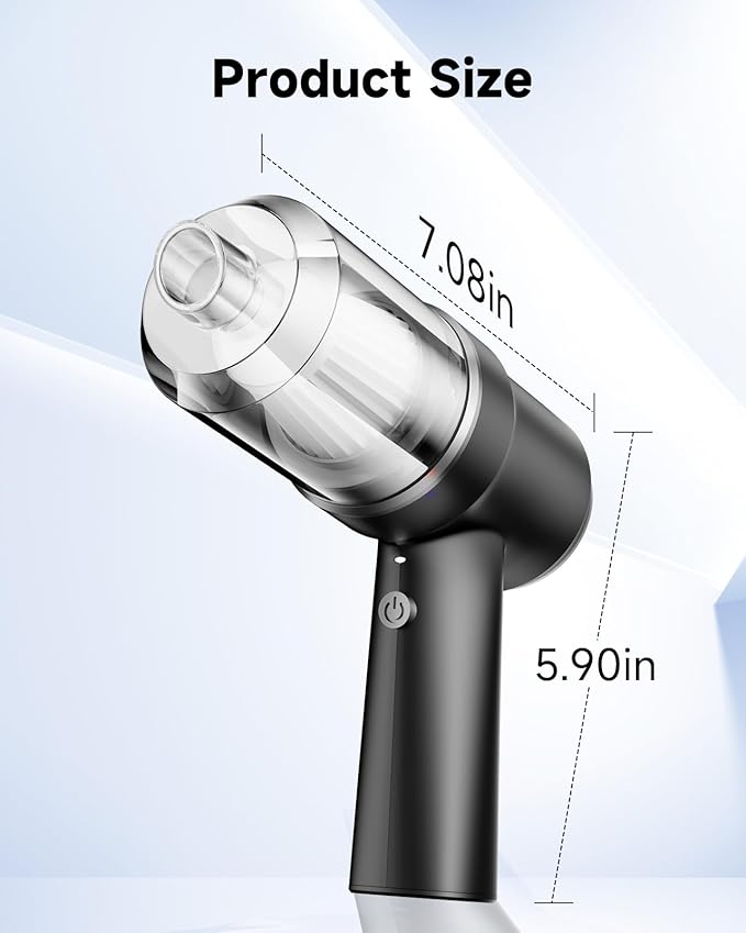 Mini Vacuum Cleaner Cordless with LED Light | 15000 Pa Hand Vacuum Cordless Rechargeable - Portable 3-in-1 Powerful Car Vacuums with Multi-Nozzles for Car, Home, Pet Hair, Black