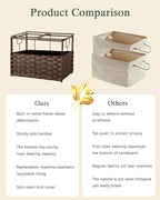 Storage Basket with Lid Woven Wicker Baskets with 2 Separate Lid, 9.2 Gallon (35 L) Wicker Storage Bins with Handles, Foldable and 2 Removable Liner Bags for Bedroom, Laundry Room Brown
