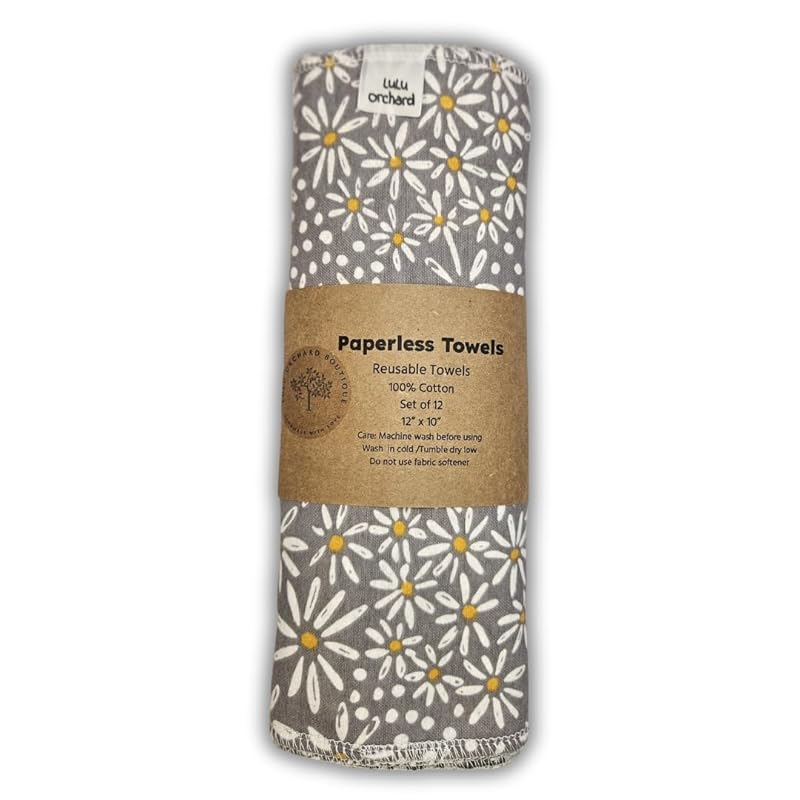 Paperless Towels, 12-12" X 10" Washable Paper Towels, Reusable Paper Towels, 100% Cotton (Grey Variety)