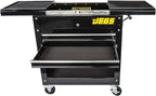 JEGS Heavy-Duty Tool Box Cart | 220 LBS Capacity | Uses Four 4” Caster Wheels | Includes 2 Keyes and 6 Drawer Liners | Black with JEGS Logo | 2 Locking Drawers | Sliding Top