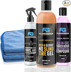 Grand Slam 3-Pack - Includes Tire Shine Gel (8oz), Car Scratch Remover (4oz), Water-Repellent Vinyl and Car Leather Protector (8oz), 2 Microfiber Towels