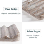 2 Pcs Soap Dish for Bathroom, Marble Bar Soap Holder for Kitchen Countertop, Soap Tray with Wavy Design, Soap Saver for Bath Tub, Sponges, Italian Natural Stone(Palissandro Classico)