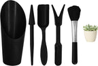 5Pcs Mini Succulent Tools Set, Plastic Garden Hand Tools Kit for Indoor Plant Care, Succulent Bonsai Miniature Garden Tool Set,Small Gardening Tools for Transplanting Digging Planting, Black