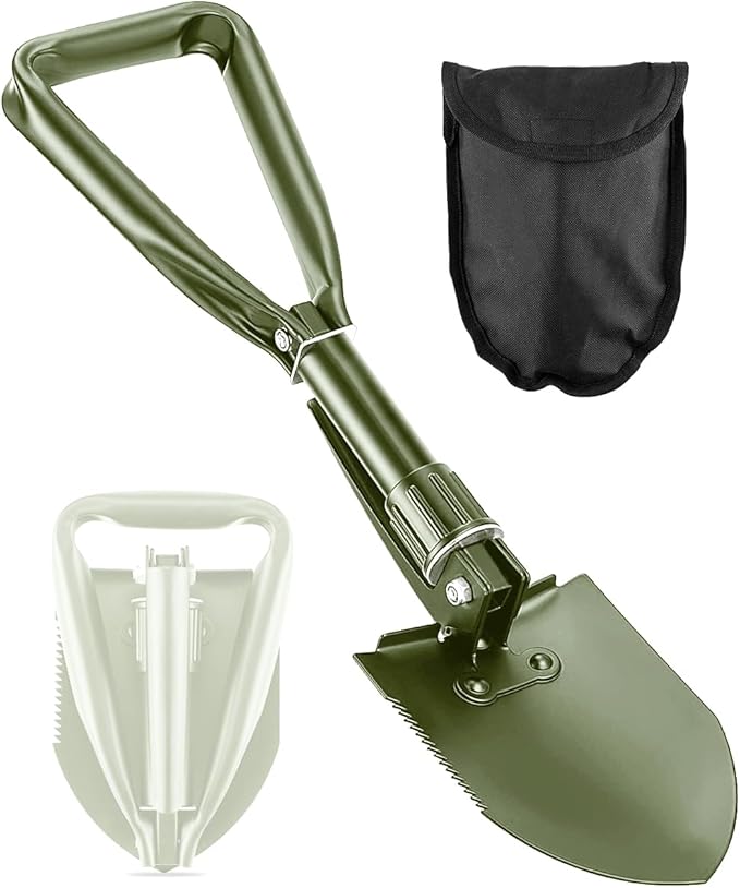 Digging Shovel - 24'' Lightweight Folding Shovel High Carbon Steel Portable Digging Trowels for Outdoor Camping Backpacking Hiking Car EmergencHome Garden (Olive)
