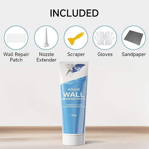 Drywall Repair Kit Wall Patch, 150g Spackle Wall Repair Paste with Scraper, Wall Mending Agent Quick and Easy Solution to Fill The Holes for Home Wall, White Repair Putty Plaster Dent