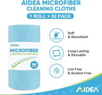 AIDEA Microfiber Cleaning Cloth Roll, 50PK, Blue Shop Towels Reusable Tear Away Paper Towels, Washable Shop Rags, Microfiber Towels for Cars, Lint Free Rags for House, Mechanic, Workshops, 11.5"×11.5"