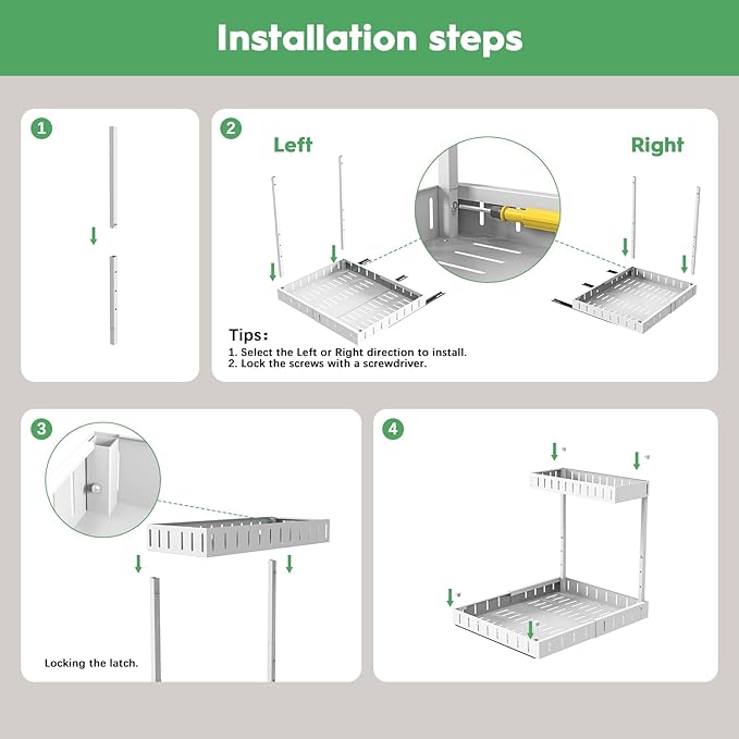 REALINN Under Sink Organizer, 2 Tier Expandable Under Cabinet Organizer, Heights Adjustable Pull Out Storage for Kitchen Bathroom Laundry, White, 1 Pack