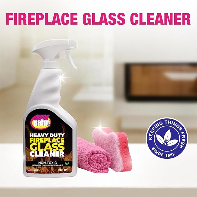 Quick N Brite Fireplace Glass Cleaner 24oz, Nonabrasive Cleaning Spray for Fireplace Glass, Oven Glass, Glass Cooktops, Ceramic-Glass, Microwave Glass (Pack of 2)