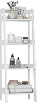 UTEX 4-Tier Ladder Shelf, Bathroom Shelf Freestanding, 4-Shelf Spacesaver Open Wood Shelving Unit, Ladder Shelf (White)