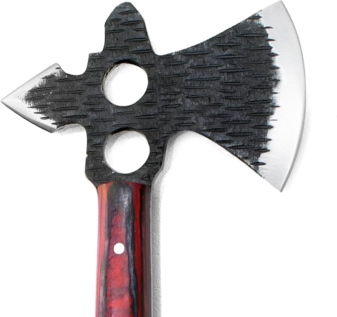 Titan International Knives Hunting Tomahawk Axe 1080 Carbon Steel Fixed Blade Diamondwood Handle with Sheath for Camping/Bushcraft/Outdoors