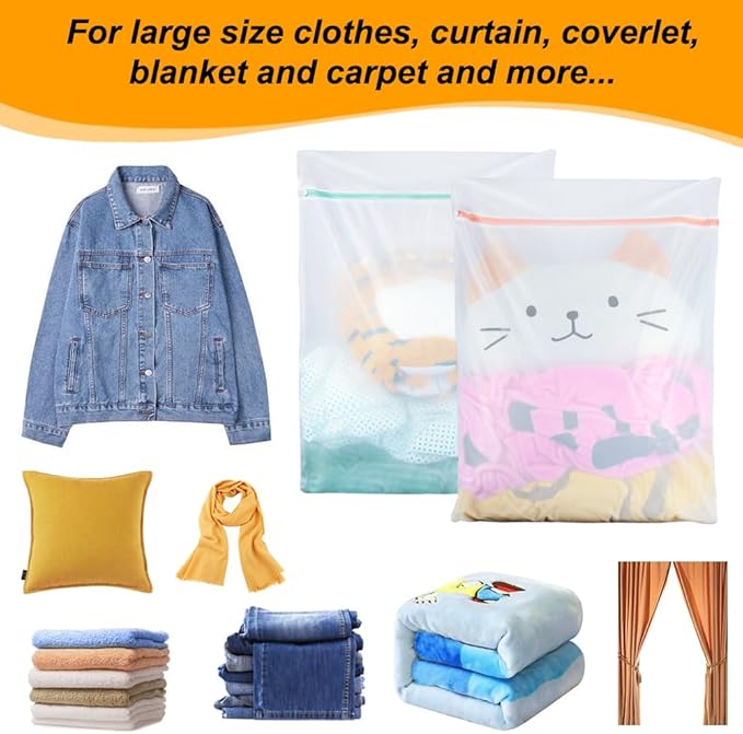 2 Pack Delicates Bag for Washing Machine, 31 x 23 inch Oversize Fine Mesh Laundry Bags for Lingeries, Sweaters, Bed Sheet, Stuffed Toys