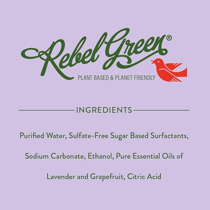 Rebel Green Sparkling Glass Spray - Streak-Free Natural Glass Cleaner for Windows, Mirrors, and Surfaces - Lavender & Grapefruit Scent - 16 oz - 2 Pack