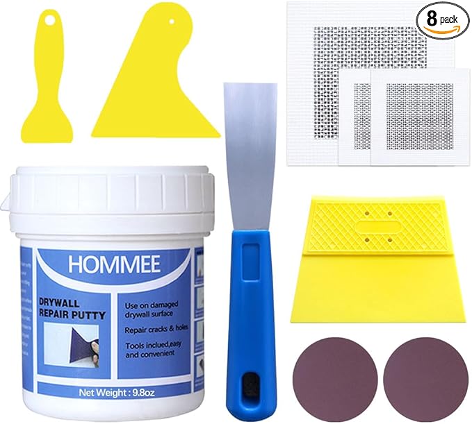 Drywall Repair Kit,Drywall Hole Patch Repair Kit,Wall Spackle Paste 9.8OZ to Fix Wall Surface Holes and Creak Damage with White Wall Repair Putty,Scraper,Sanding Pad Fill Quick and Easy Solution