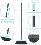 KeFanta Outdoor/Indoor Broom for Floors, 53" Long Handle Angle Broom for Sweeping Indoor Concrete Courtyard Garage Patio Home Kitchen Office Lobby