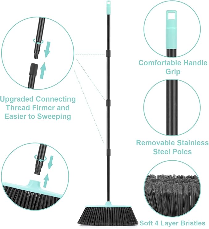 KeFanta Outdoor/Indoor Broom for Floors, 53" Long Handle Angle Broom for Sweeping Indoor Concrete Courtyard Garage Patio Home Kitchen Office Lobby