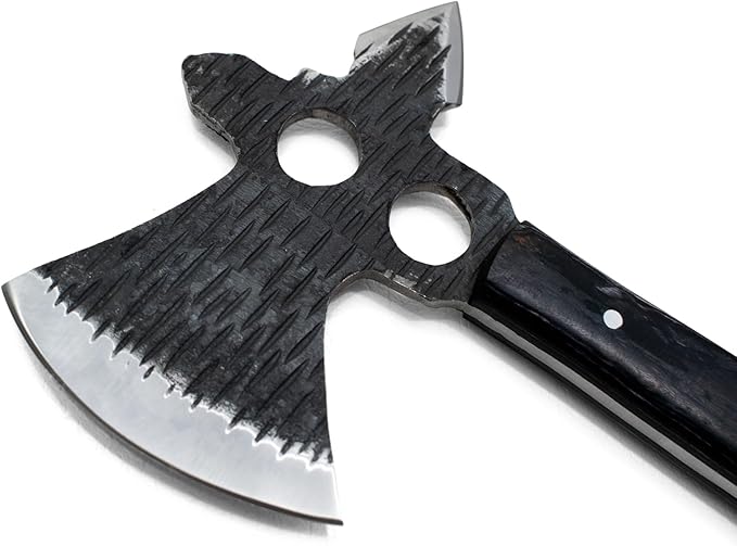 Titan International Knives Hunting Tomahawk Axe 1080 Carbon Steel Fixed Blade Diamondwood Handle with Sheath for Camping/Bushcraft/Outdoors