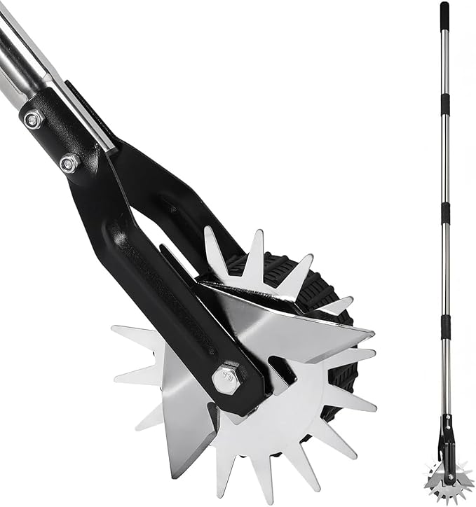 Wheel Rotary Edger Manual Lawn Tool for Sidewalk Edger Rotary Wheel Rotary Wheel Manual Edger Lawn Tool Strong 4 Sections Stainless Steel Handle
