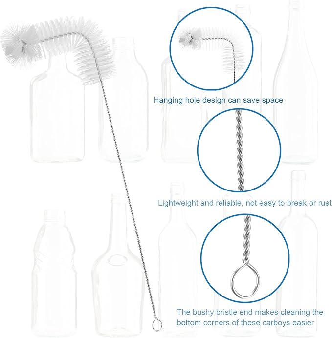 Honeydak 2-Pack 30 Inch Carboy Brush, Nylon & Steel, L-Shape, Clear, 76cm, Wine Making & Beer Brewing, Glass Carboy Cleaning Brush
