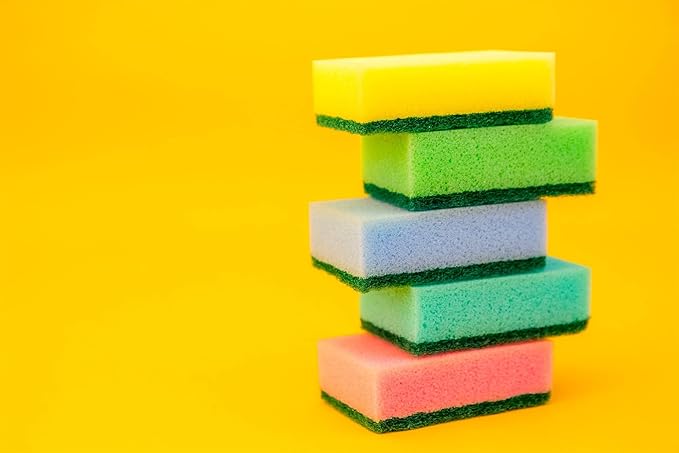 DecorRack 150 Count Non-Scratch Cleaning Scrub Sponges, Dual-Sided Heavy Duty Kitchen Sponges for Dishes, Cleaning Household, Bathroom, Car Wash - Multicolor (Pack of 150)