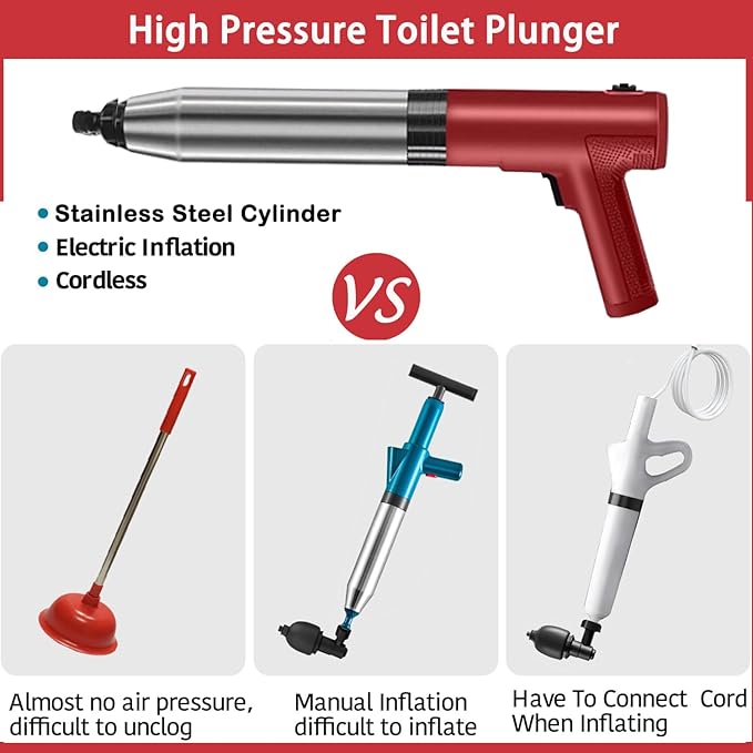 Electric Toilet Plungers For Bathroom Heavy Duty Drain Clog Remover Air Plunger High Pressure Toilet Unclogger Unclog Toilet Drain Unclogger Tool Drain Snake Toilet Clog Remover